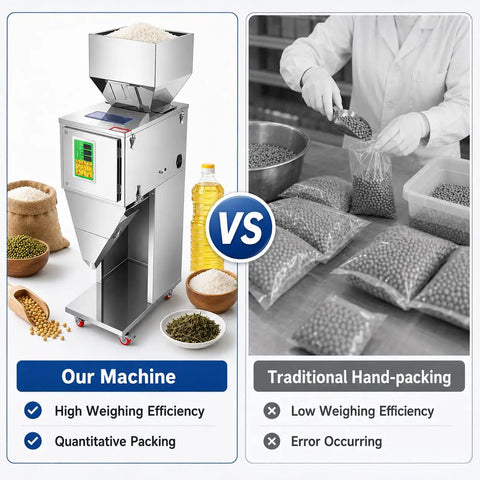 Smooth Operator Automatic Bag Weighing And Packing Filler With Dual Vibration Feed and Foot Pedal Switch for accurate weighing of grains.