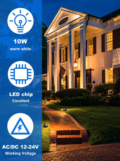 12 Pack 10W Low Voltage Landscape Well Lights Outdoor In Ground LED Pathway Garden Yard Lighting 3000K Warm White Waterproof
