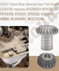 Whirlpool Compatible Stand Mixer Bevel Gear Kit 9703337 9703338 Replacement Worm Gear Set displayed with gears and installation view