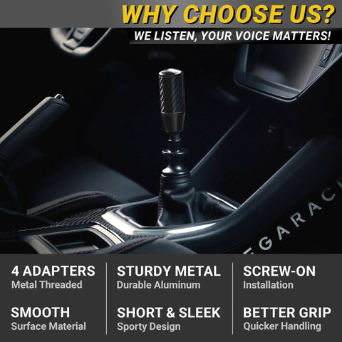 Sick Carbon Fiber Shift Knob With 4 Metal Threaded Adapters for 4 5 6 Speed Manual and Buttonless Automatic Transmissions