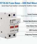 Two Pole 690V DIN Rail Fuse Holder For 10x38mm Fuses With Built In LED Indicator UL Recognized Up To 32A AC For Fast Troubleshooting And Reliable Power Distribution, ABS housing