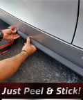 Installation of Front Splitter Pro Universal 2 Inch Lip Spoiler for Cars, showing easy peel and stick method on car exterior, black.