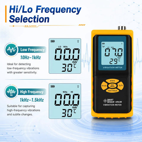 3 In 1 Digital Vibration Meter Vibrometer For Shop Floor Diagnostics, Real Time Vibration Analysis, Piezoelectric Sensor Vibe Checker, Rotating And Reciprocating Equipment Monitor, Pro Grade Tool. Hi/Lo frequency selection display