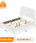 White Queen Boucle Upholstered Platform Bed With Rounded Headboard Sturdy Wood Slats plush cloud cushioning, queen size 62.2'x85'x44.1'