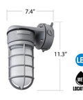 Wall Mount LED Vapor Tight Light Fixture 600 Lumens 4000K Neutral White 15W 120V Gray Durable Die Cast Aluminum Housing