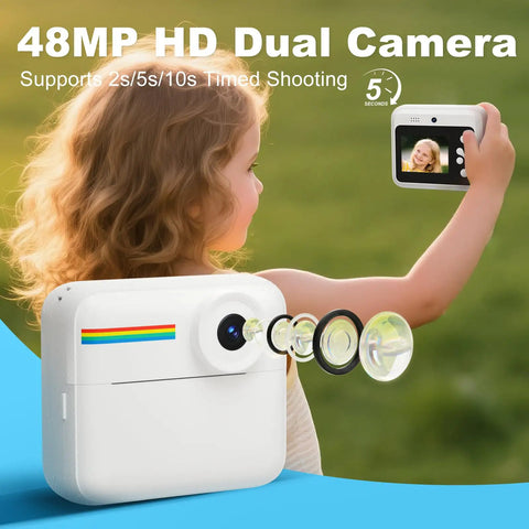 Dope Kids Instant Print Camera With 32GB Card Includes 4 Photo Paper Rolls Color Photos Stored On Memory Card 6 Scene Filters 28 Photo Frames Safe Thermal Print Tech Perfect Birthday Gift For Boys And Girls Ages 3 4 5 6 7 8 9 10 white kids instant print camera with 48MP HD dual camera