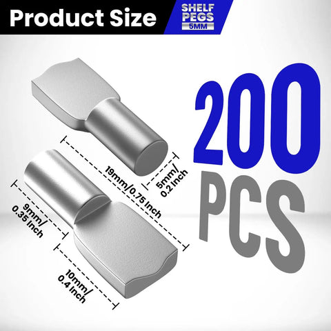 200 Pack 5mm Spoon Shaped Shelf Pins And Cabinet Shelf Pegs Metal Nickel Finish Heavy Duty Shelf Supports diagram