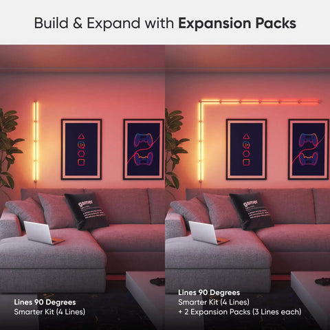 Lines Smart LED Wall Light Bar Kit With Music Sync And Screen Sync 16M Colors WiFi Control Works With Alexa And Google Assistant