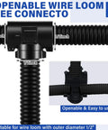 8 Piece One Half Inch Wire Loom Connector Set for Auto and Home Harnesses with openable tee connector on white background
