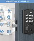 Matte Black Keypad Door Lock With Keyless Entry And Anti Peeking Password Auto Lock 50 Access Codes For Family And Guests