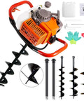 72cc Gas Powered Post Hole Digger With Earth Auger And 3 Drill Bits 4 Inch 8 Inch 12 Inch Plus 2 Extension Rods For Farm Garden Yard Posts Fence Poles Easy Setup shown with accessories