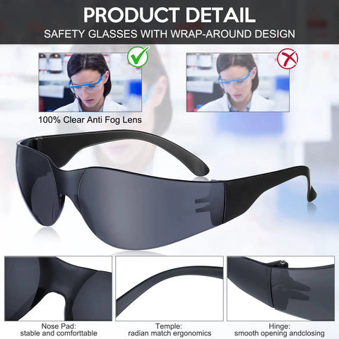 48 Pack Pro Grade Safety Glasses Bulk Eye Protection Goggles with black lenses, anti-dust, scratch-resistant, wrap-around design.
