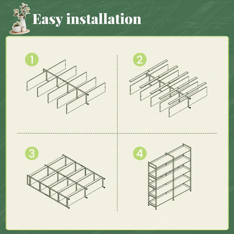 Sturdy 5 Tier Display Bookcase With 10 Open Shelves And Raised Backboard, 47.2 Inch Wide Shelf Unit assembly diagram