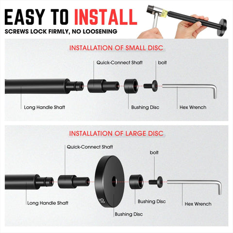 Diagram showing assembly of Heavy Duty 52 Piece Bushing Driver Set For Transmission Bearing Race Seals And Axle Installations Universal Tool Kit.