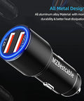 Keep Your Rig Charged Dual Port Car Charger With Quick Charge 3.0 and Six Foot Heavy Duty Nylon Braided USB C Cable For Motorola Phones Universal 12 To 24V Plug And Play Fast Fueling On The Road black aluminum alloy car charger with dual USB ports and blue light indicator