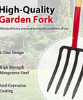 Beefy Heavy Duty Garden Fork With Wooden Handle 4 Tine Pitch Fork For Digging And Compost 45 Inch Long Manganese Steel Head