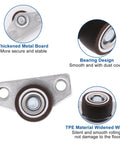 Close-up of 8 Piece Low Profile Mini Caster Wheels Set Side Mount with TPE wheel, thickened metal board, and bearing design.