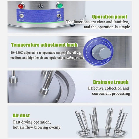 Operation panel and temperature adjustment knob of Top Tier 800W Lab Airflow Dryer Electric Drying Rack with Over Temp Protection.
