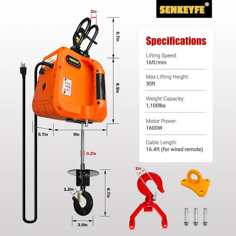 Heavy Duty Electric Hoist Winch With Wireless Remote For Ceiling Mount Garage Towing, 1100 Lb Capacity Portable Lift Rig With Quick Setup Cable For No Sweat Workshop Hauls