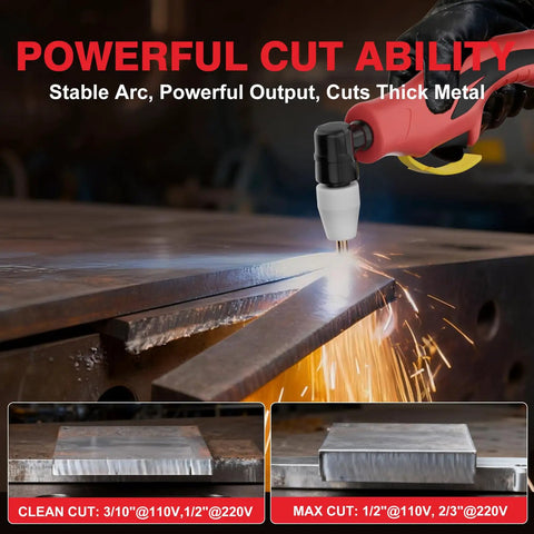 Dual Voltage Plasma Cutter 55A with Large LED Display cutting thick metal with stable arc and powerful output in workshop