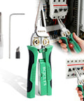 8-In-1 Wire Crimper Stripper With Voltage Tester And Dual Alarms, Heavy-Duty 12-250V AC DC Tester For Hot And Neutral Wires. Green pliers with tester