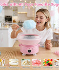 Mini 400W Cotton Candy Maker For Home Use With 10 Reusable Sticks Sugar Scoop Anti Slip Base And Detachable Splatter Guard