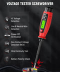 2-In-1 Voltage Tester Screwdriver With Non Contact Detector Pen, 3-500V AC Range, LCD Display, Live Wire Finder, Magnetic Slotted Tip, Continuity Test For Outlets And Circuits, Great For DIY Electricians. Red voltage tester screwdriver with LCD screen and wire test icons