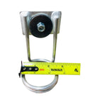 Two Pack Aluminum Silver Tool Holder And Hammer Holder For Carpentry Projects Lightweight Durable Carpenter Hanger Clip Two And A Half Inch Ring Silver Finish Easy Slide On Storage shown with a tape measure for scale.