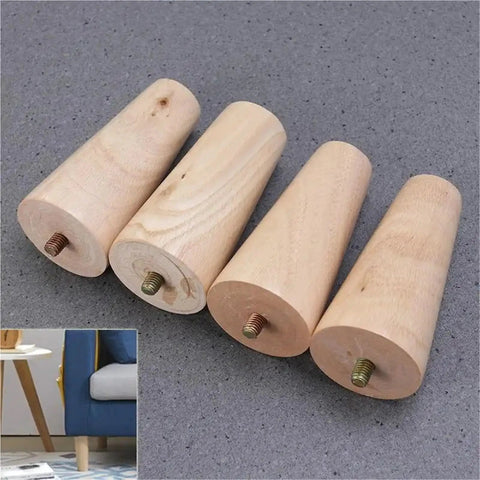 Solid Wood Furniture Legs Kit Four Pieces With Non Slip Feet for tables, sofas, cabinets, and wardrobes, shown with close-up view.