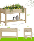 Raised Wood Planter Box On Legs With Storage Shelf For Vegetables Flowers And Herbs Outdoor Garden Bed For Backyard Patio Or Balcony Easy Setup No Fuss Assembly Natural Finish 48x24x30.7 Inches with measurements