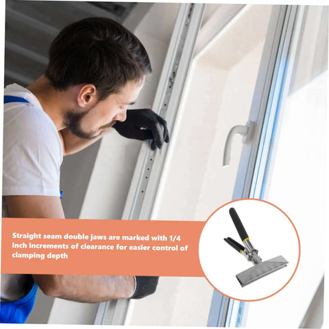 Man using DIY Sheet Metal Seamer Kit with Manual Double Handle Seamer for metal bending, standing seam roofing.