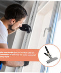 Man using metal seaming pliers and manual metal bender, tool displayed inset, with focus on heat-treated chrome vanadium steel for tight spaces.