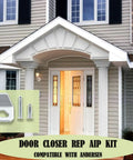 All In One Screen Door Closer Repair Kit With Two Heavy Duty Washers And Eight Replacement Pins Universal Fit For Andersen Emco Larson And Pella Storm Doors So You Fix It Fast And Keep It Slamming Smoothly, shown installed on a front door