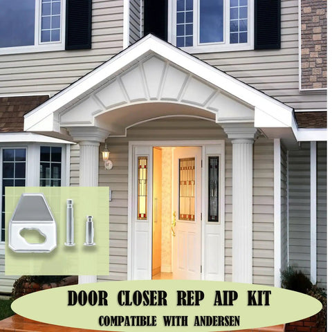 All In One Screen Door Closer Repair Kit With Two Heavy Duty Washers And Eight Replacement Pins Universal Fit For Andersen Emco Larson And Pella Storm Doors So You Fix It Fast And Keep It Slamming Smoothly, shown installed on a front door