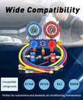3 Way AC Manifold Gauge Set With Quick Couplers And 410 Adapter For R134A R410A R22 R404A Refrigerants with color-coded hoses