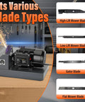 Rock Solid Lawn Mower Blade Sharpener Bench Grinder Featuring 500 Watt Motor And 7 Inch Wheel For No Sweat Garden Tool Maintenance and Super Sweet Fast Blade Tuning sharpening various mower blade types with sparks.