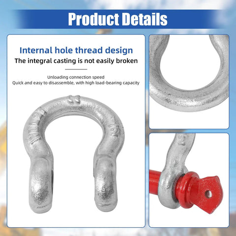 Close-up of Street Savvy And Trail Tough 2Ton D Ring Shackles Rated At 4400 Lbs, highlighting internal hole thread design for heavy loads.