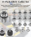 Pro Grade Complete 19 Piece Spring Collet Set With M14 Threaded Clamping Nuts for CNC Engraving, Milling Lathe Tools, ER11 Precision Collets
