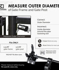 Pool Gate Latch for Chain Link Fences, Kid Proof Gate Lock, Heavy Duty Safety Latch With High Reach Release Keeps Lil Ones Out of the Pool, Fits 1-3 8 Inch Gate Frame and 1-7 8 Inch Gate Post Not For 1-5 8 Inch Frames measurement guide with caliper