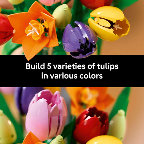 Botanical Tulip Bouquet Building Set for Adults Ages 18 Plus, Mindful Craft Kit for Bedroom, Home Decor, Book Shelf and Office Spaces, Realistic Artificial Flowers, Dope Gift for Birthdays and Garden Lovers, 576-piece LEGO tulips