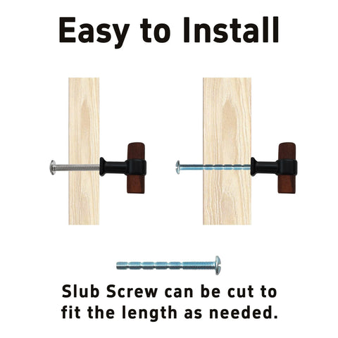 Diagram showing easy install of 4 Pack Walnut Wood Drawer Pulls With Mounting Screws One Point Five Seven Inch T Bar Cabinet Handles.