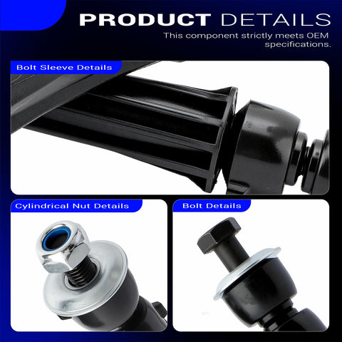 Front Stabilizer Sway Bar End Links OE Part K700538 Bolt On For Chevrolet Silverado Tahoe Suburban Avalanche GMC Sierra Yukon Yukon XL Cadillac Escalade close-up of bolt sleeve, nut, and bolt