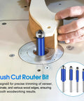 Top Shelf 4 Piece Carbide Router Bit Set With Top Bearing Flush Trim Design used for trimming laminate on woodworking machine.