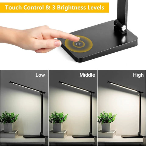 Eye Friendly Led Desk Lamp For Home Office With Usb Charging Port Three Level Dimmable Light No Flicker Blue Light Free