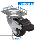 Ultra Low Profile One Inch Swivel Caster Wheels With Dead Quiet TPR Rubber Smooth Floor Friendly Ride No Hassle Mounting For Beds And Cabinets Slick Four Pack, showing size dimensions.
