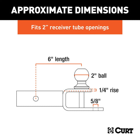 3 In 1 ATV Hitch Ball Mount For 2 Inch Receivers With 2 Inch Ball Five Eighth Inch Hole And Clevis Pin 6-inch dimensions