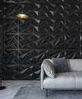 Black Diamond PVC 3D Wall Panel Set For Interior Decor Large 19 7 By 19 7 Inch Textured Diamond Panels in modern living room