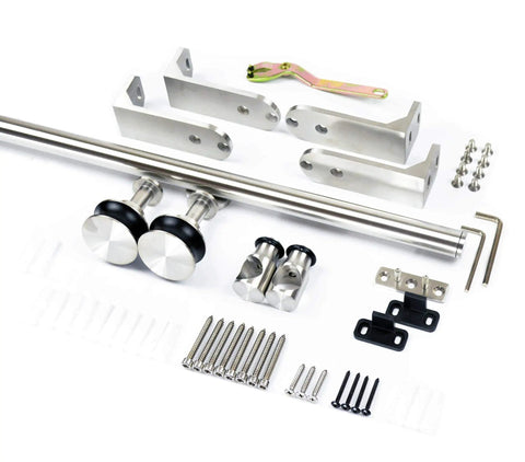 8Ft Ceiling Mount Sliding Barn Door Hardware Kit Stainless Steel 304 Brushed Finish for 35-40mm Thick Doors Heavy Duty Up to 90Kg