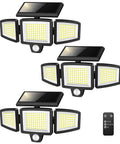 Solar Motion Sensor Flood Lights Outdoor 210 LED 2500LM With Remote 3 Head Security Floodlight set with remote control