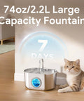 Stainless Steel Cat Water Fountain With 73oz Capacity Easy View Water Level Window beside cat, indoor setting